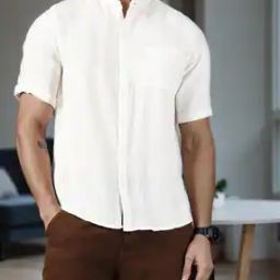 Shein Band Collar Textured Shirt With Chest Pocket-image-48