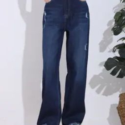 Shein Full Length Mid Wash Distressed Frayed Hem Jeans-image-5