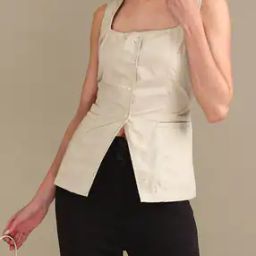 Shein Square Neck Sleeveless Back Tie-Up Slit Hem Top-image-1