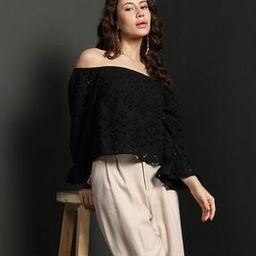 Shein Casual Schiffli Embroidered Stylised Off-Shoulder Top-image-37