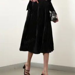 Shein Midi Length Flared Hem Pleated Skirt-image-37