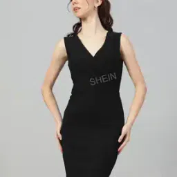 Shein Casual Deep V-Neck Sleeveless Bodycon Dress with Mock Wrap-image-38
