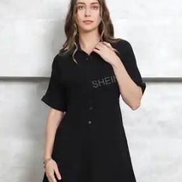 Shein Casual Short Roll-up Sleeves Shirt Dress with Back Tie-up-image-85