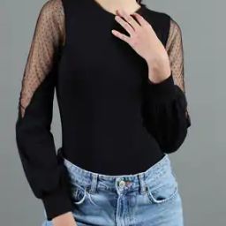 Shein Full Cuffed Sleeves Mesh Panelled Bodysuit-image-50