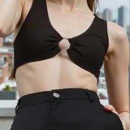 Shein Bold Deep V-Neck Micro Fitted Crop Blouse with Ring Detail-image-89