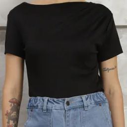 Shein Boat Neck Ruched Shoulder Short Sleeve Bodysuit-image-31