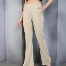 Shein Full Length Cream Boot Fit Pants with Pockets-image-69