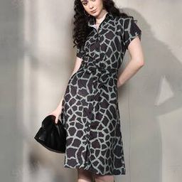 Shein Midi Length Short Sleeves Abstract Print Shirt Dress-11