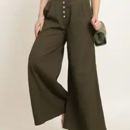Shein High Rise Button Detail Palazzo with Pockets-image-50