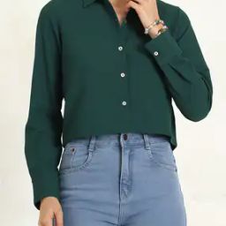 Shein Spread Collar Open Back Tie-Knot Textured Shirt-picture-42