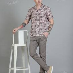 Shein Casual Lapel Collar Short Sleeve Shirt-image-70