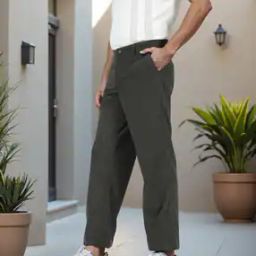Shein Full Length Ribbed Flared Fit Trousers with Pockets-image-14