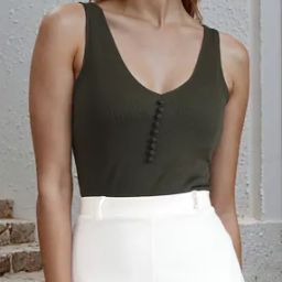 Shein Sleeveless Button Detail Ribbed Leotard Top-image-8
