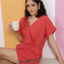 Shein Casual Extended Sleeves Mock Wrap Peach Playsuit with Side Stripes-image-87