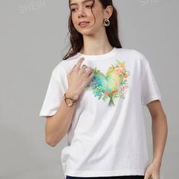 Shein Casual Short Drop-Shoulder Sleeves Chest Graphic Print Crew T-Shirt-image-45