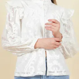 Shein Ruffle Detail Full Sleeve Lace Shirt Style Top-image-42