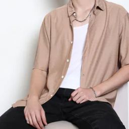 Shein Medium Length Short Sleeve Textured Relaxed Fit Shirt-image-62