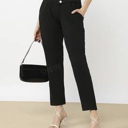 Shein Work Wrap Button-Detail High Rise Ankle Length Pants-picture-31