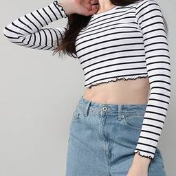 Shein Casual Full Sleeve Curved Hem Stripes Printed Top-15