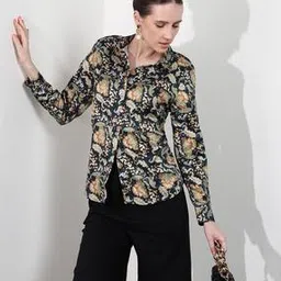 Shein Medium Length Cuffed Sleeves Floral Print Shirt-image-67