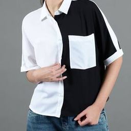 Shein Medium Length Spread Collar Colourblocked Shirt-image-2
