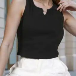 Shein Notched Neck Sleeveless Ribbed Fitted Short Tank Top-image-52