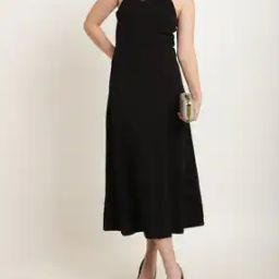 Shein Elegant Pleated Halter Neck Lace Detail A-Line Dress-image-63