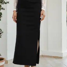 Shein High Waist Ruched Slitted Maxi Skirt-image-74