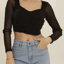 Shein Sweetheart Neck Shimmer Semi-Sheer Blouse Top-image-20