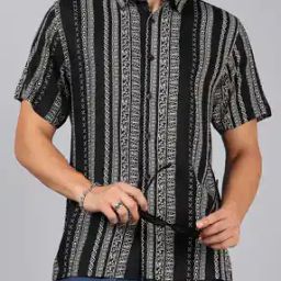 Shein Spread Collar Short Sleeve Geometric Print Shirt-image-26