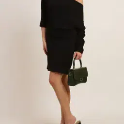 Shein Asymmetrical Neck Draped Sleeves Sheath Dress-image-41
