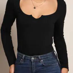 Shein Notched Neck Full Sleeve Leotard Top-image-30