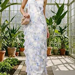 Shein Spaghetti Strap Floral Print Maxi Ruffled Dress-image-5