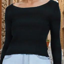 Shein Boat Neck Full Sleeves Ribbed Fitted Short Top-image-68