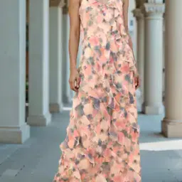Shein Spaghetti Strap Floral Print Maxi Ruffled Dress-image-92