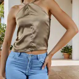 Shein Party Halter Chain Strap Neck Sleeveless Fitted Short Top-image-23