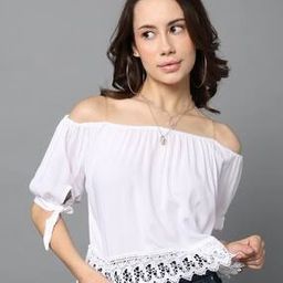 Shein Casual Laced Hem Puff-Sleeves Off-Shoulder Stylised Top-picture-33