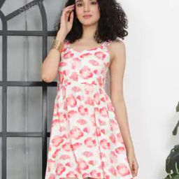 Shein Cute Sweetheart Neck Floral Print Smocked Back A-line Dress-image-4
