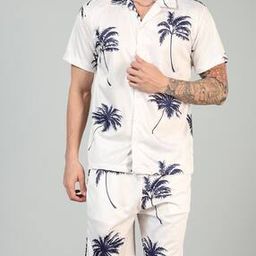 Shein Cuban Collar Short Sleeve Palm Print Co-ord Set-image-22