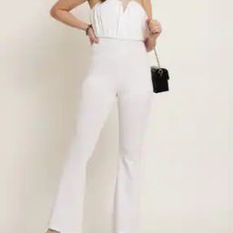Shein Strapless Notched Pleated Flared Jumpsuit-image-10