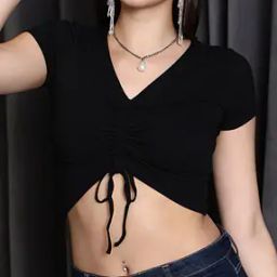Shein Casual Short Sleeves Ruched Crop Top with Front Tie-Up-image-6