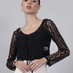 Shein Crop Length Front Tie-Up Ruffled Lace Shrug-16