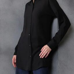 Shein Spread Collar Cuffed Sleeves Long Fitted Shirt-image-36