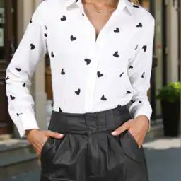 Shein Spread Collar Cuffed Sleeve Novelty Print Shirt-picture-41