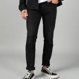 Shein Full Length Stone Wash Panelled Slim Jeans-image-89
