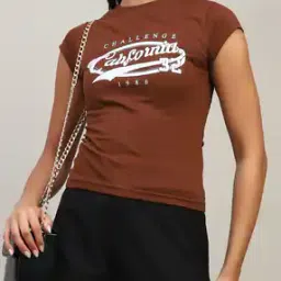 Shein Cap Sleeve Typographic Chest Print Fitted Crew Tshirt-image-9