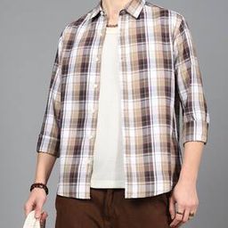 Shein Spread Collar Full Sleeves Checked Shirt-image-77