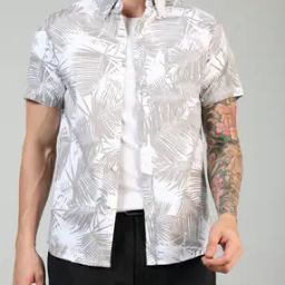 Shein Spread Collar Leaf Print Relaxed Fit Shirt with Pocket-image-38
