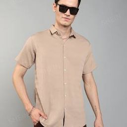 Shein Casual Spread Collar Short Sleeve Curved Hem Textured Cream Shirt-11