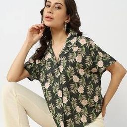 Shein Bohemian Floral Pattern Lapel Collar Short Sleeve Stylised Top-image-60